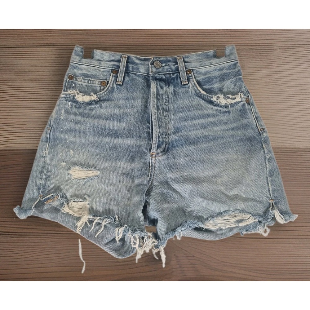 AGOLDE Los Angeles Premium Size 26 High Rise Distressed Denim Cutoff Shorts